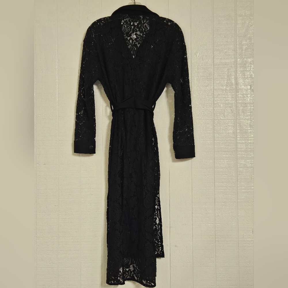 Zara Black Lace Button-Up Shirt Dress With Tie Size Small - Picture 2 of 6